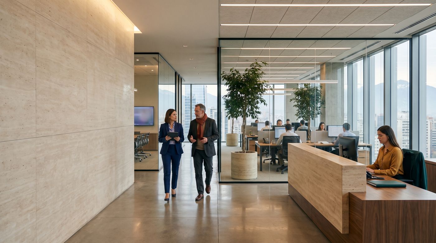 Recepción de una oficina moderna en Santiago